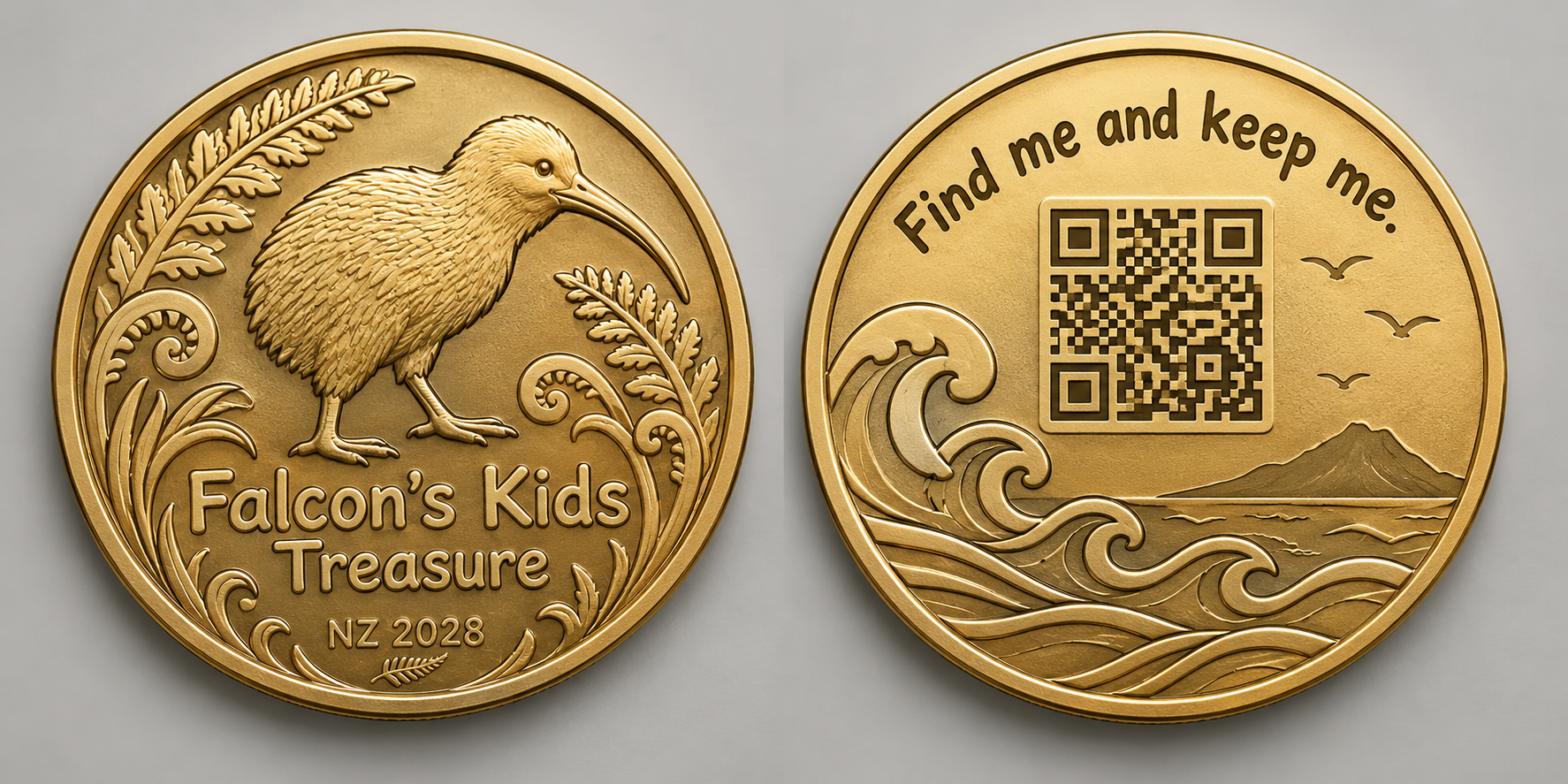 Falcon's Kids Treasure coin design concept