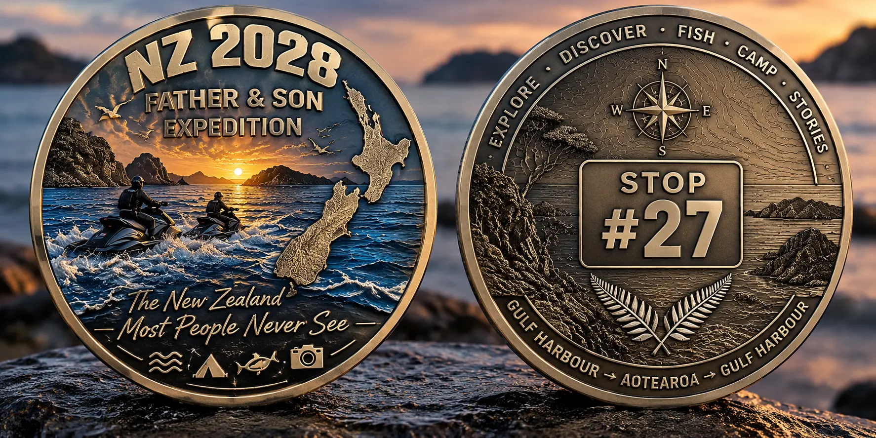NZ 2028 Expedition Treasure Coin design concept